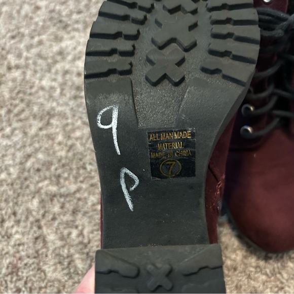 Burgundy Lace-Up Ankle Boots - Picture 3 of 6